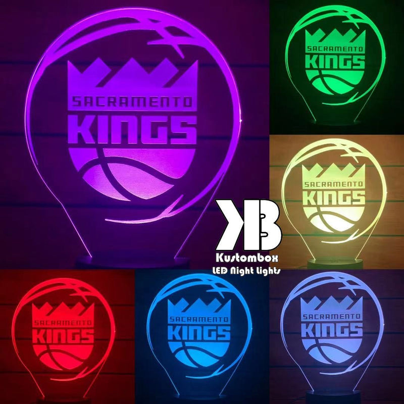 Sacramento Kings custom 3D LED lamp with engraved name, showing bright multi-colour glow