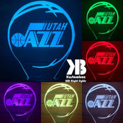 Utah Jazz custom 3D LED lamp with engraved name, showing bright multi-colour glow