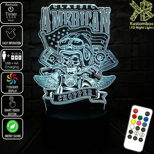 American Chopper Logo - 3D LED Night Light 7 Colours + Remote Control - Kustombox Night Lights & Ambient Lighting