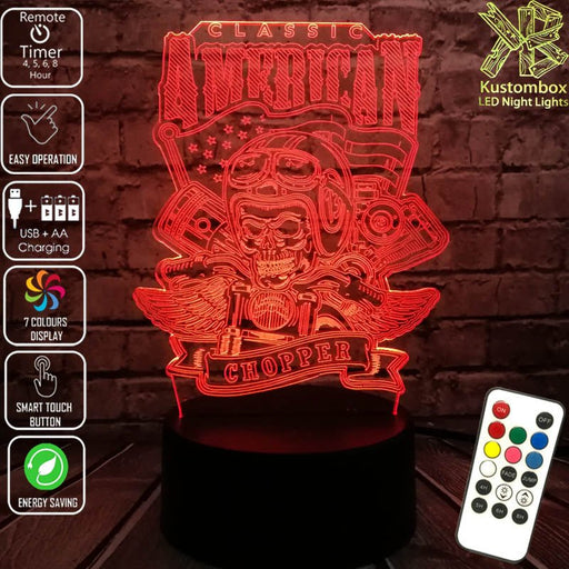 American Chopper Logo - 3D LED Night Light 7 Colours + Remote Control - Kustombox Night Lights & Ambient Lighting