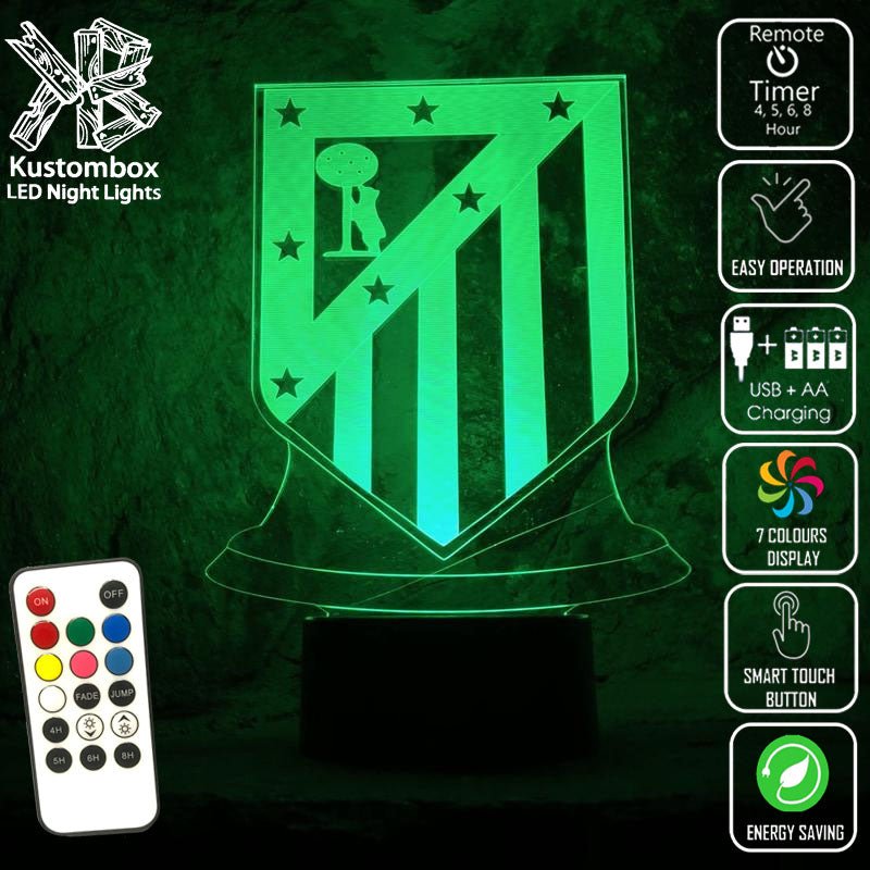 ATLETICO MADRID Football Club LED Night Light 7 Colours + Remote Control - Kustombox