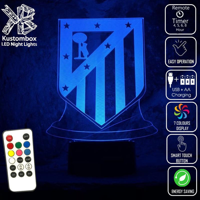 ATLETICO MADRID Football Club LED Night Light 7 Colours + Remote Control - Kustombox