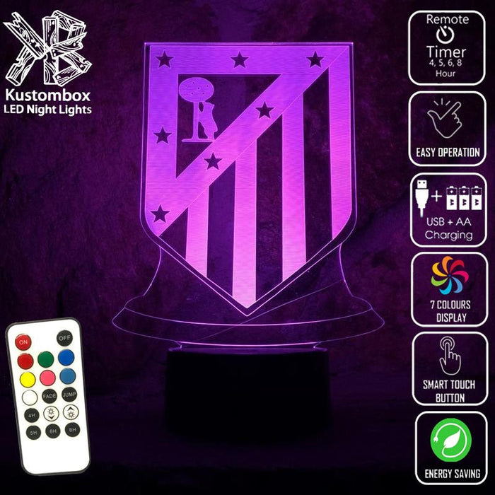 ATLETICO MADRID Football Club LED Night Light 7 Colours + Remote Control - Kustombox