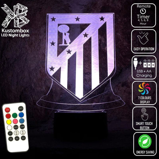 ATLETICO MADRID Football Club LED Night Light 7 Colours + Remote Control - Kustombox