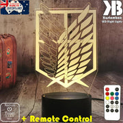 Attack on Titan Logo LED Night Light 7 Colours + Remote Control - Kustombox