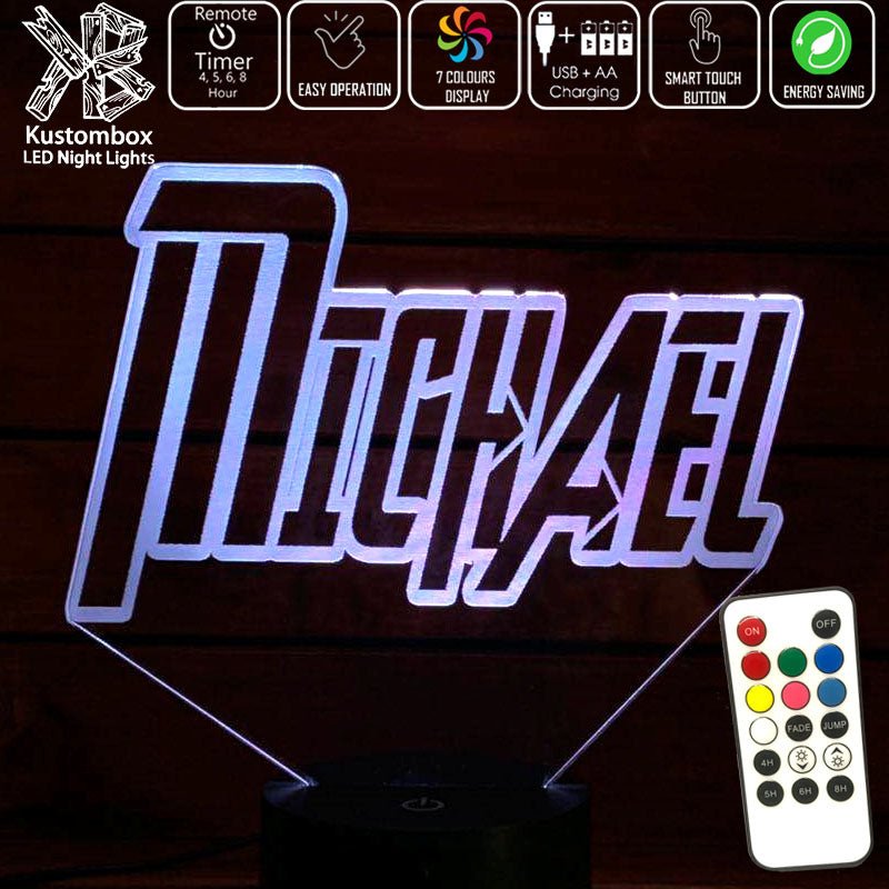 Avengers Font Personalised Name 3D LED Night Light 7 Colours + Remote Control - Kustombox