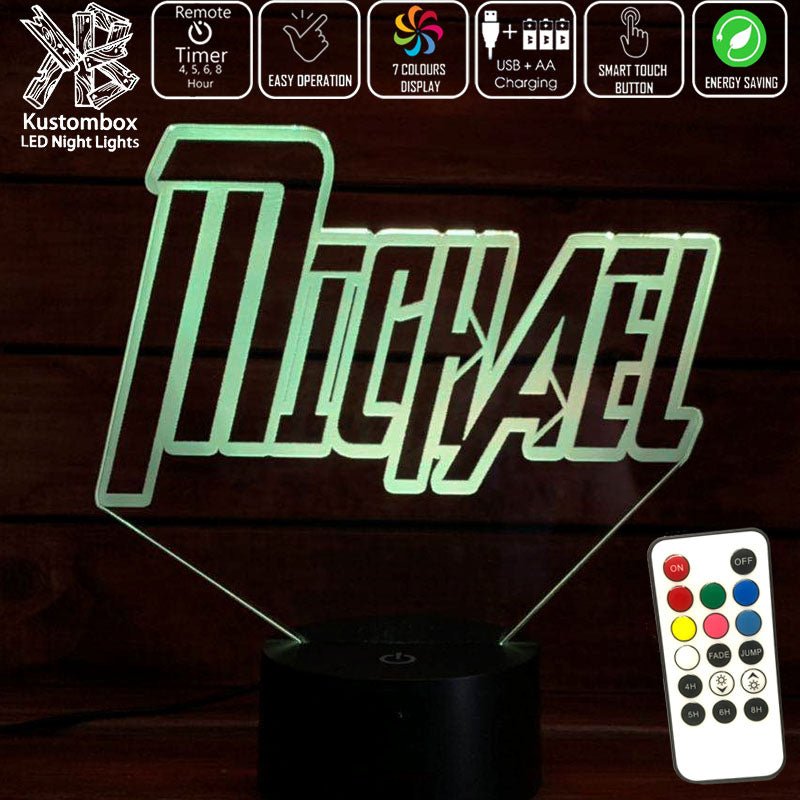 Avengers Font Personalised Name 3D LED Night Light 7 Colours + Remote Control - Kustombox