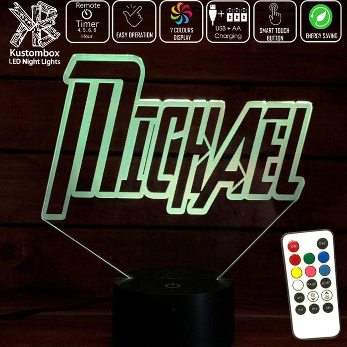 Avengers Font Personalised Name 3D LED Night Light 7 Colours + Remote Control - Kustombox