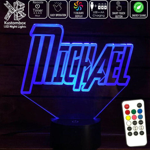 Avengers Font Personalised Name 3D LED Night Light 7 Colours + Remote Control - Kustombox