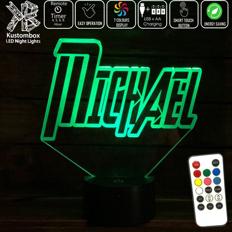 Avengers Font Personalised Name 3D LED Night Light 7 Colours + Remote Control - Kustombox