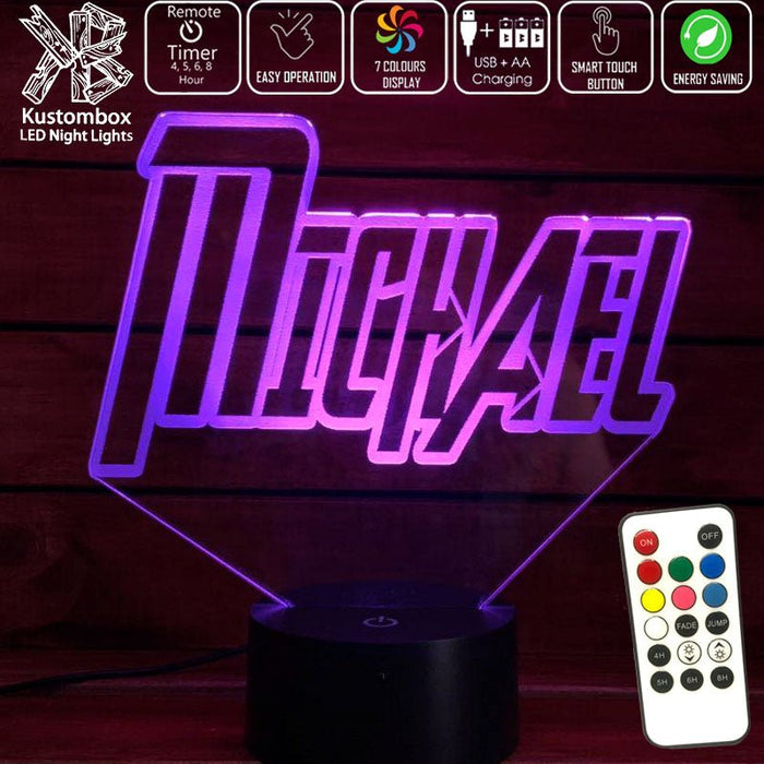 Avengers Font Personalised Name 3D LED Night Light 7 Colours + Remote Control - Kustombox