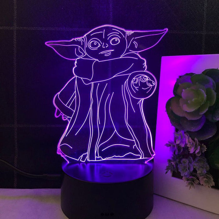 Baby Yoda Groku Star Wars - 3D LED Night Light 7 Colours + Remote Control - Kustombox