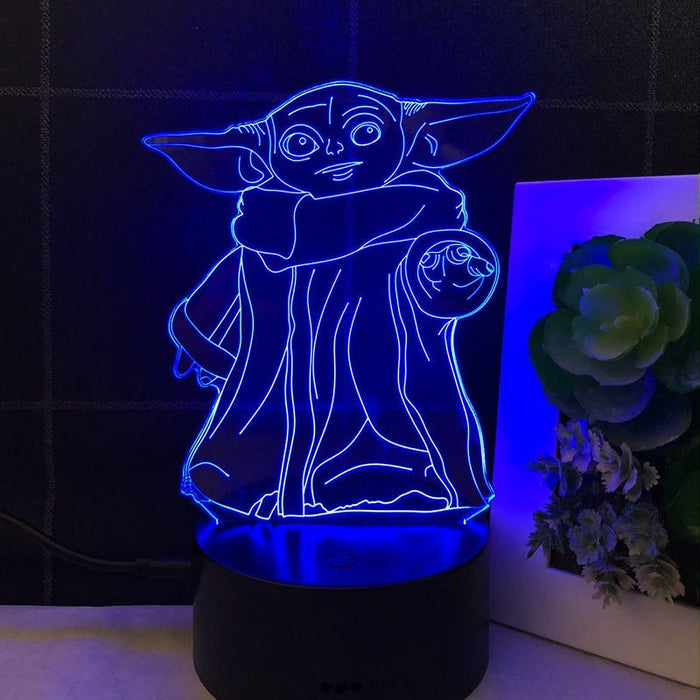 Baby Yoda Groku Star Wars - 3D LED Night Light 7 Colours + Remote Control - Kustombox