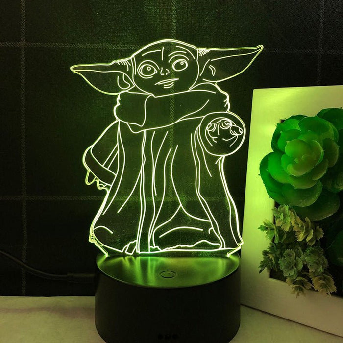 Baby Yoda Groku Star Wars - 3D LED Night Light 7 Colours + Remote Control - Kustombox