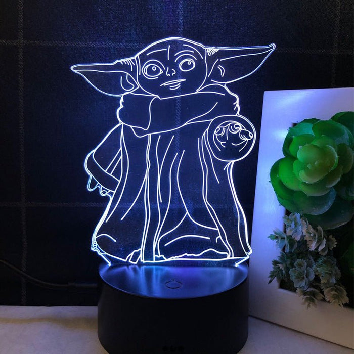 Baby Yoda Groku Star Wars - 3D LED Night Light 7 Colours + Remote Control - Kustombox