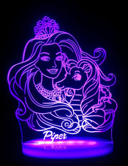 Barbie and Unicorn Personalised Name Light 3D LED Night Light 7 Colours + Remote Control - Kustombox