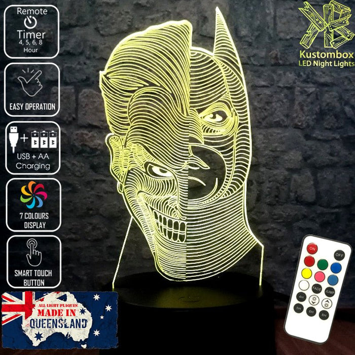 Batman and Joker half faces- LED Night Light 7 Colours + Remote Control - Kustombox