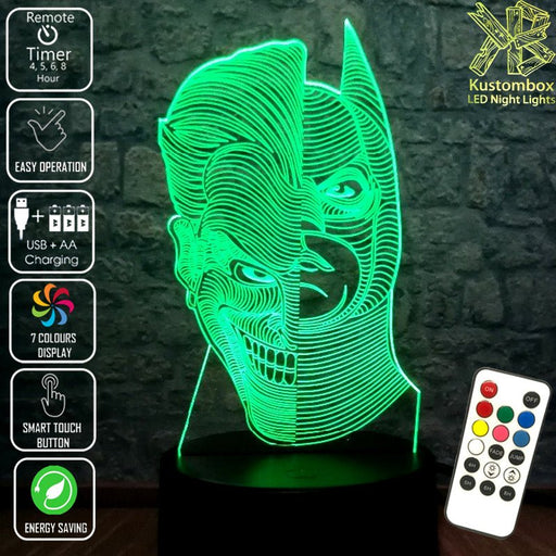 Batman and Joker half faces- LED Night Light 7 Colours + Remote Control - Kustombox