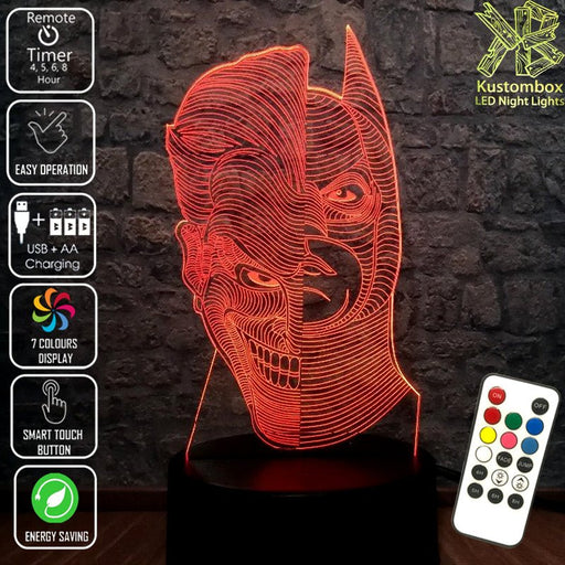 Batman and Joker half faces- LED Night Light 7 Colours + Remote Control - Kustombox