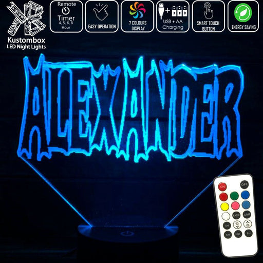 Batman Font Personalised Name 3D LED Night Light 7 Colours + Remote Control - Kustombox