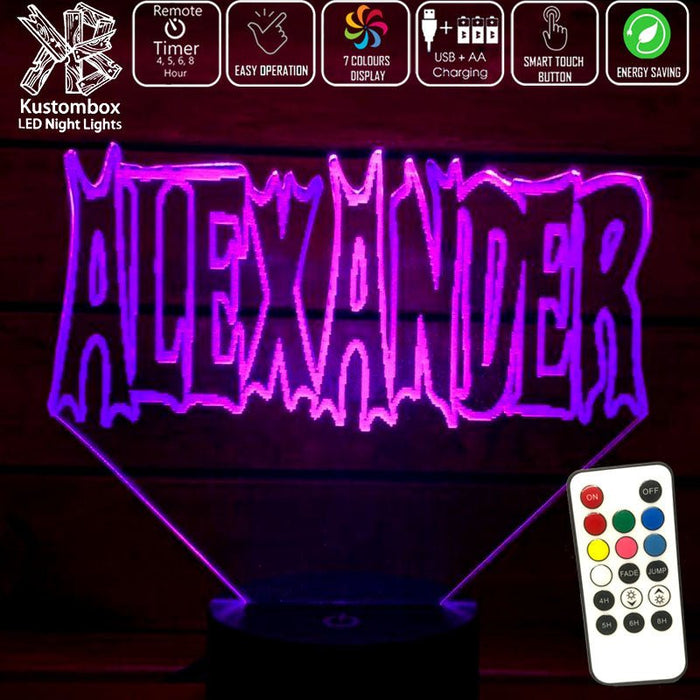 Batman Font Personalised Name 3D LED Night Light 7 Colours + Remote Control - Kustombox