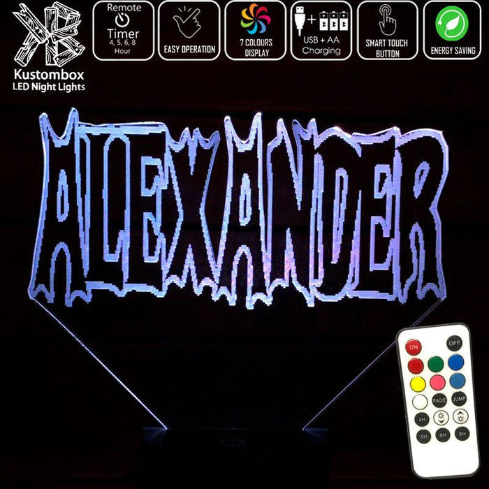 Batman Font Personalised Name 3D LED Night Light 7 Colours + Remote Control - Kustombox