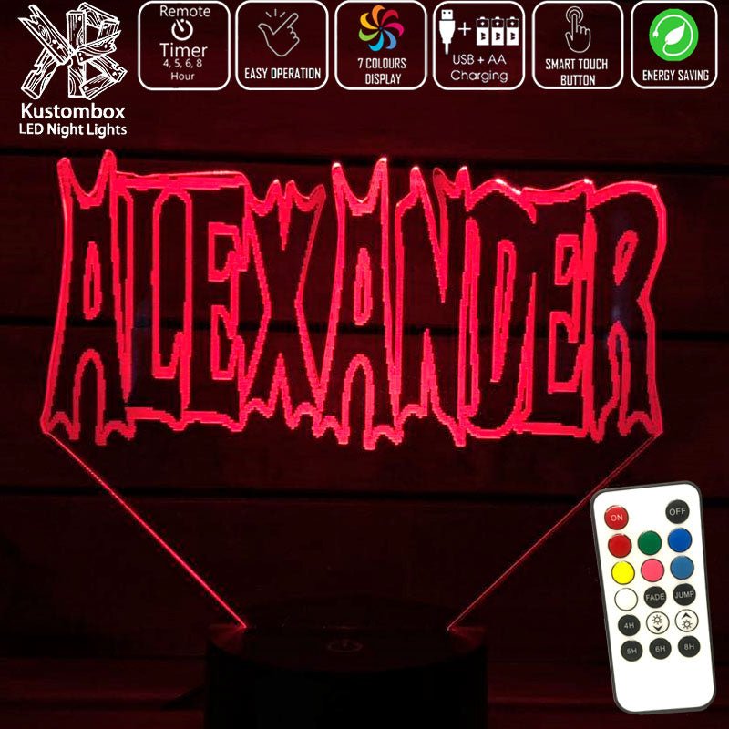 Batman Font Personalised Name 3D LED Night Light 7 Colours + Remote Control - Kustombox