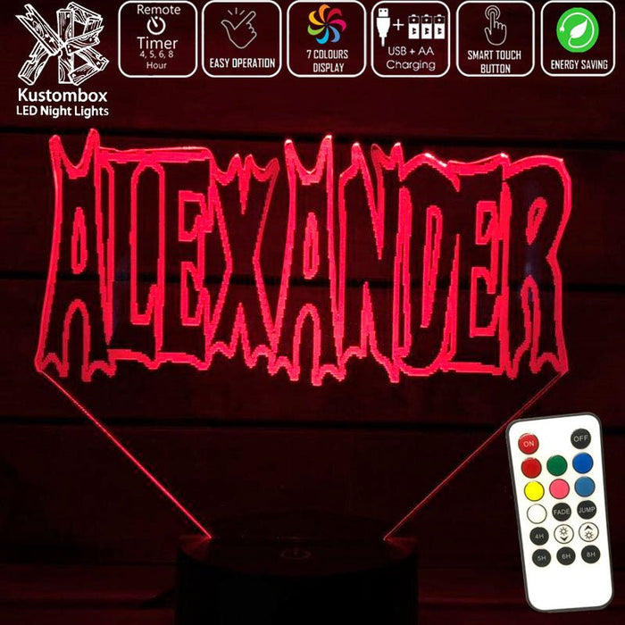 Batman Font Personalised Name 3D LED Night Light 7 Colours + Remote Control - Kustombox