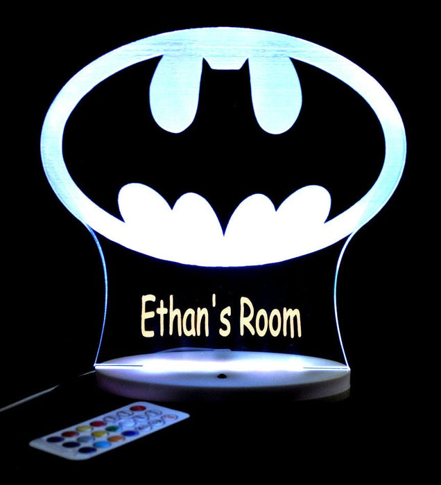 Batman Gotham Sky Light Logo Personalised Name Light 3D LED Night Light 7 Colours + Remote Control - Kustombox