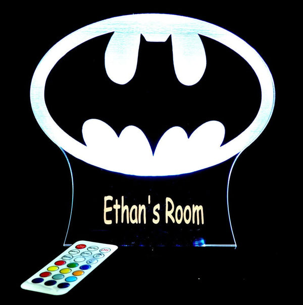Batman Gotham Sky Light Logo Personalised Name Light 3D LED Night Light 7 Colours + Remote Control - Kustombox