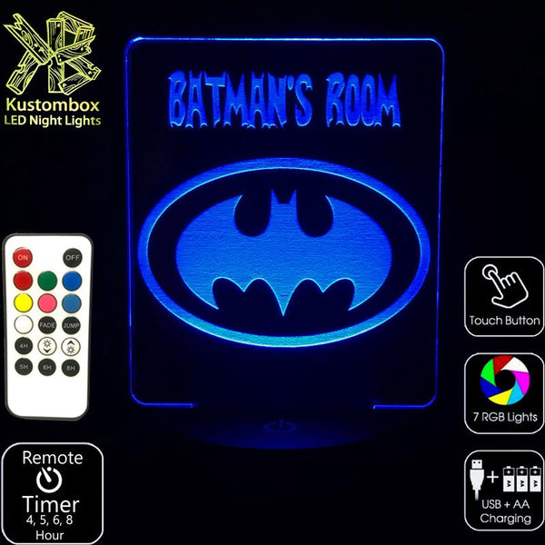 Batman Personalised Name Light - LED Night Light 7 Colours + Remote Control - Kustombox