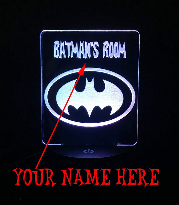 Batman Personalised Name Light - LED Night Light 7 Colours + Remote Control - Kustombox