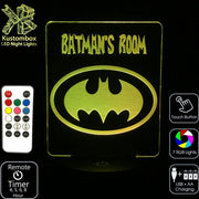 Batman Personalised Name Light - LED Night Light 7 Colours + Remote Control - Kustombox