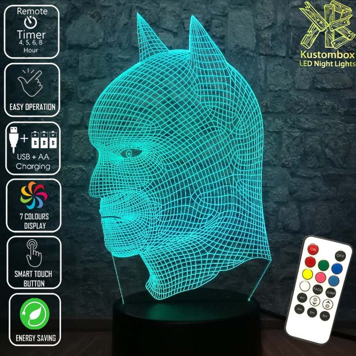 Batman Wire Mask Side Face - LED Night Light 7 Colours + Remote Control - Kustombox