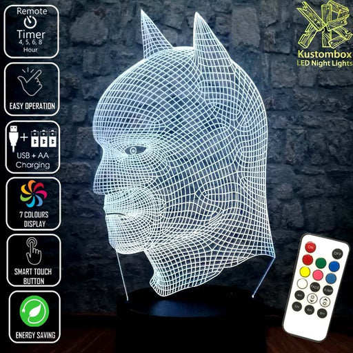 Batman Wire Mask Side Face - LED Night Light 7 Colours + Remote Control - Kustombox