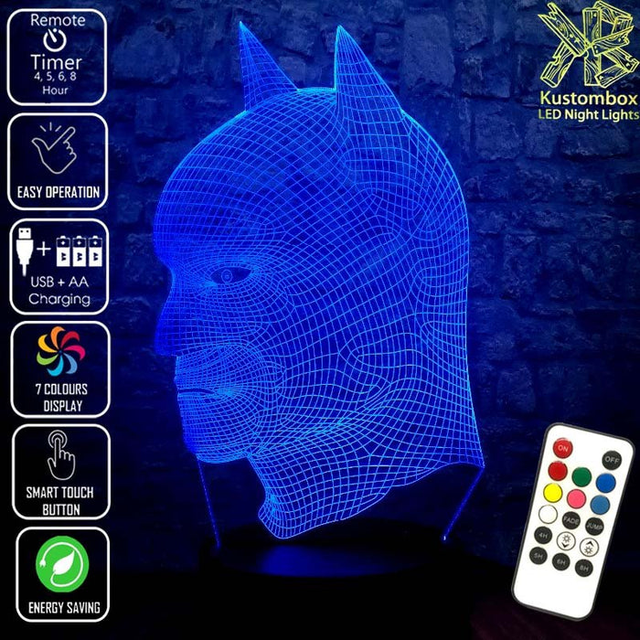 Batman Wire Mask Side Face - LED Night Light 7 Colours + Remote Control - Kustombox