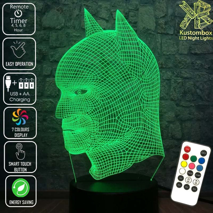 Batman Wire Mask Side Face - LED Night Light 7 Colours + Remote Control - Kustombox
