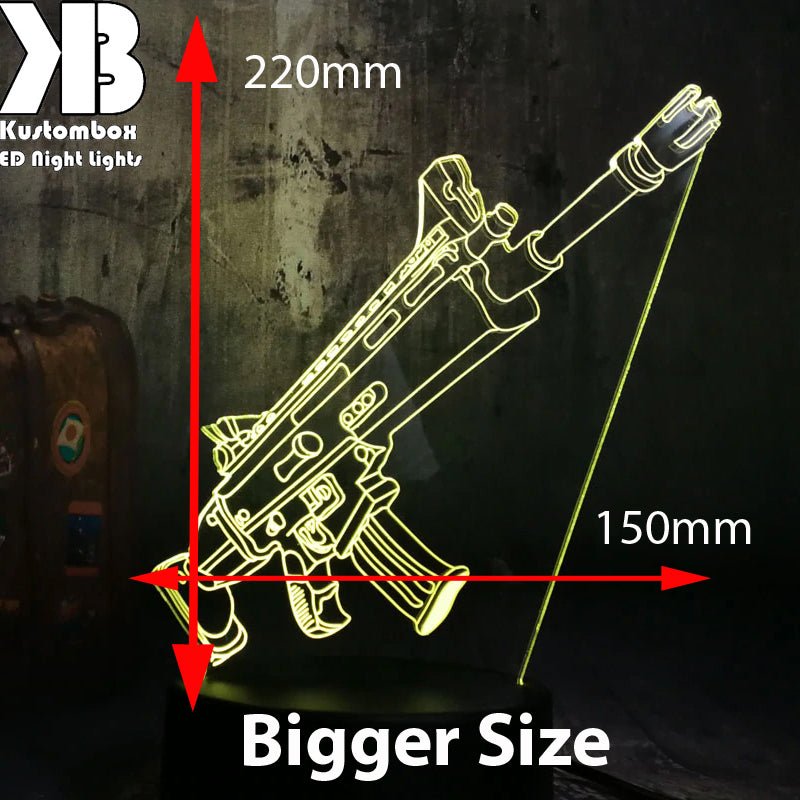 Gamer gift LED lamp featuring a Fortnite battle royale machine gun