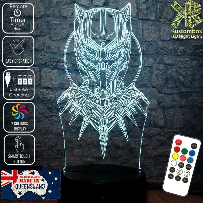 Black Panther Face Mask Avengers- LED Night Light 7 Colours + Remote Control - Kustombox