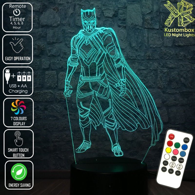 Black Panther Statue Avengers - LED Night Light 7 Colours + Remote Control - Kustombox