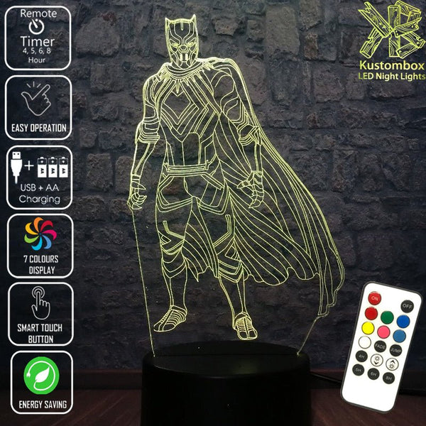Black Panther Statue Avengers - LED Night Light 7 Colours + Remote Control - Kustombox