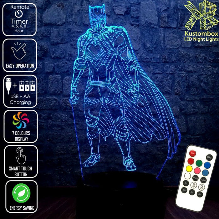 Black Panther Statue Avengers - LED Night Light 7 Colours + Remote Control - Kustombox