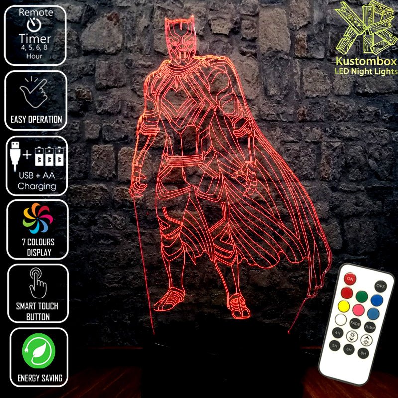 Black Panther Statue Avengers - LED Night Light 7 Colours + Remote Control - Kustombox