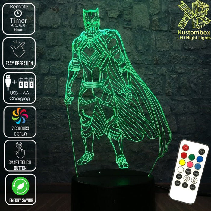 Black Panther Statue Avengers - LED Night Light 7 Colours + Remote Control - Kustombox