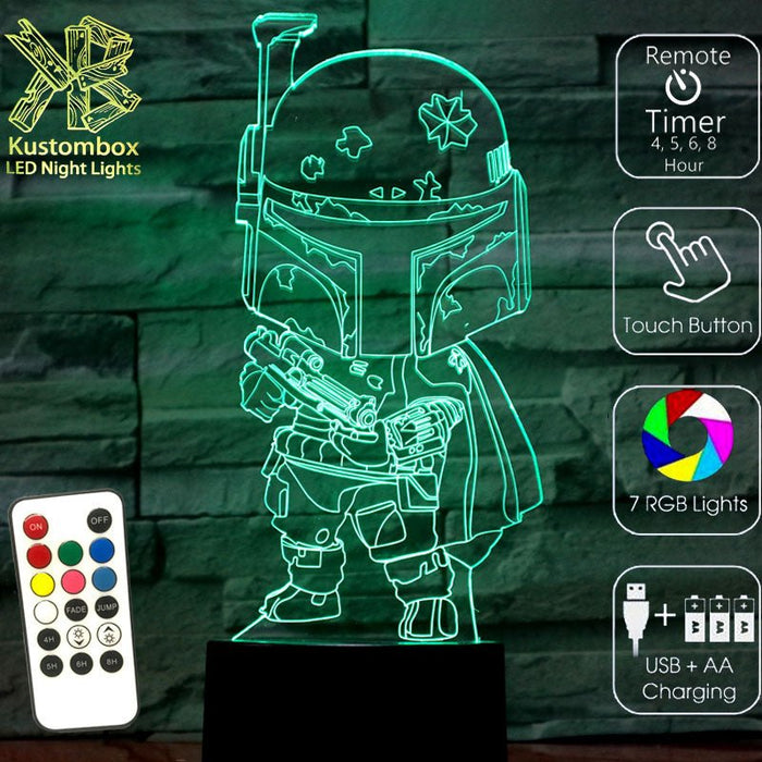 Boba Fett Star Wars - LED Night Light 7 Colours + Remote Control - Kustombox