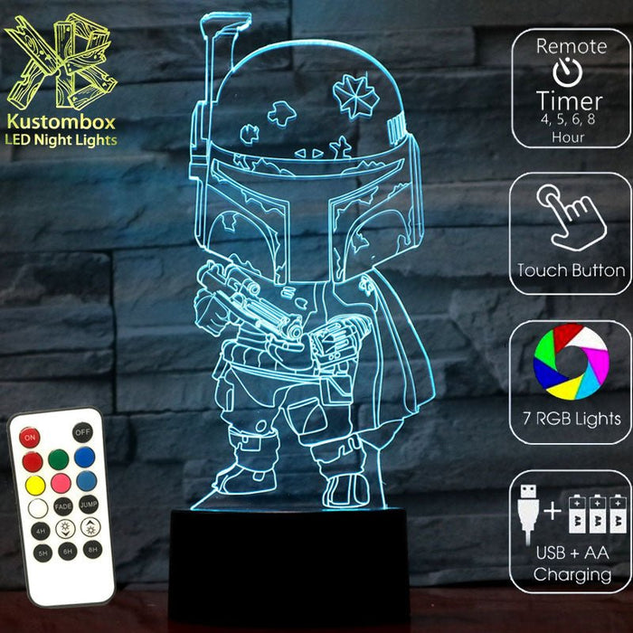 Boba Fett Star Wars - LED Night Light 7 Colours + Remote Control - Kustombox