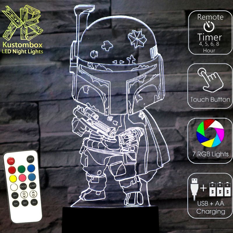 Boba Fett Star Wars - LED Night Light 7 Colours + Remote Control - Kustombox