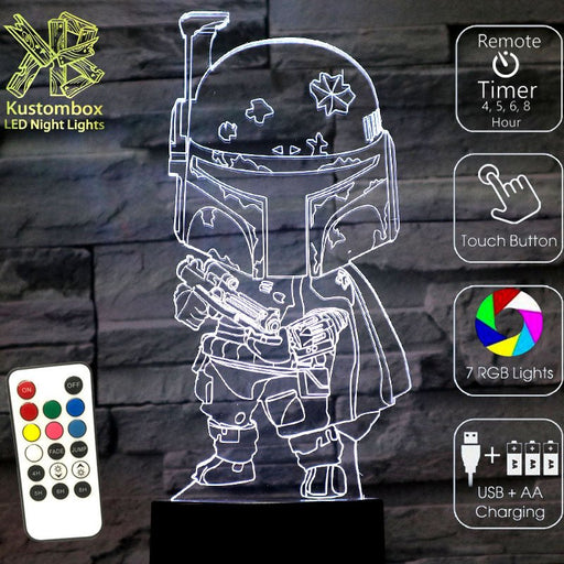 Boba Fett Star Wars - LED Night Light 7 Colours + Remote Control - Kustombox
