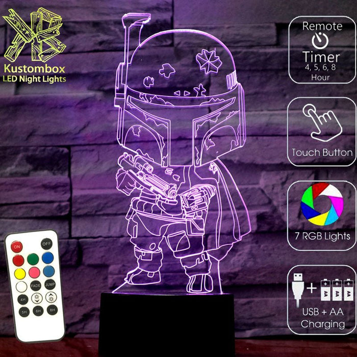Boba Fett Star Wars - LED Night Light 7 Colours + Remote Control - Kustombox