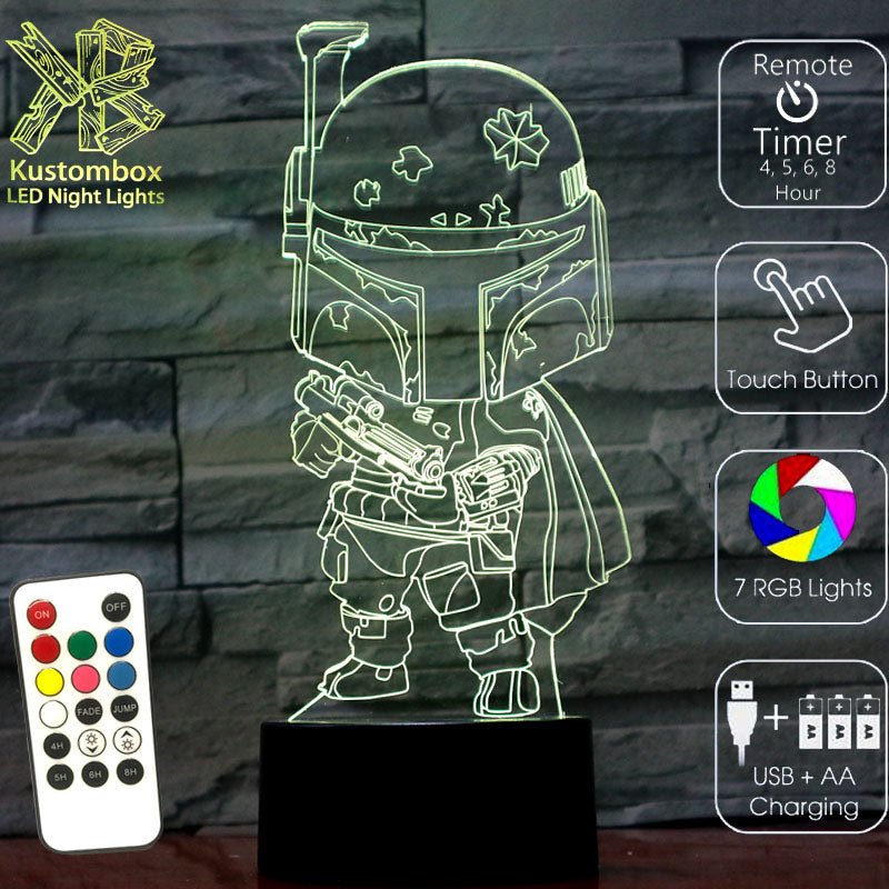 Boba Fett Star Wars - LED Night Light 7 Colours + Remote Control - Kustombox